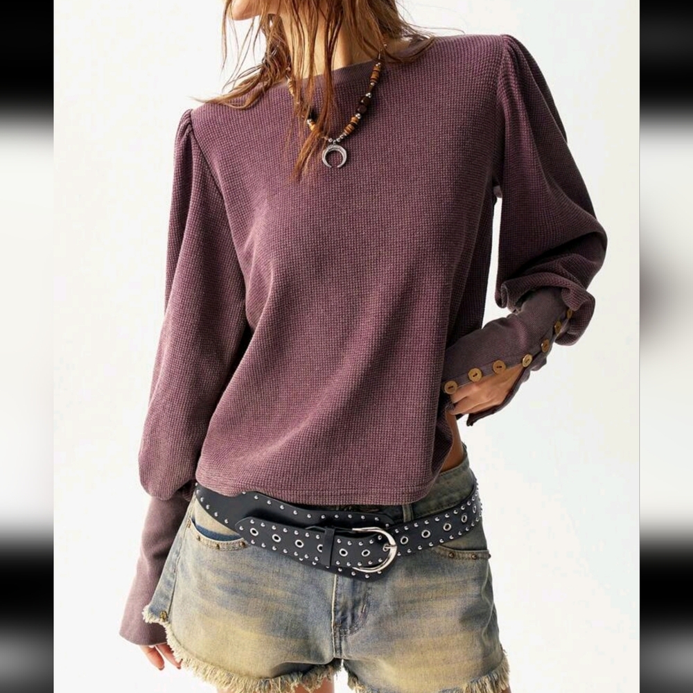 Bohemela Women's Purple Buttoned Top